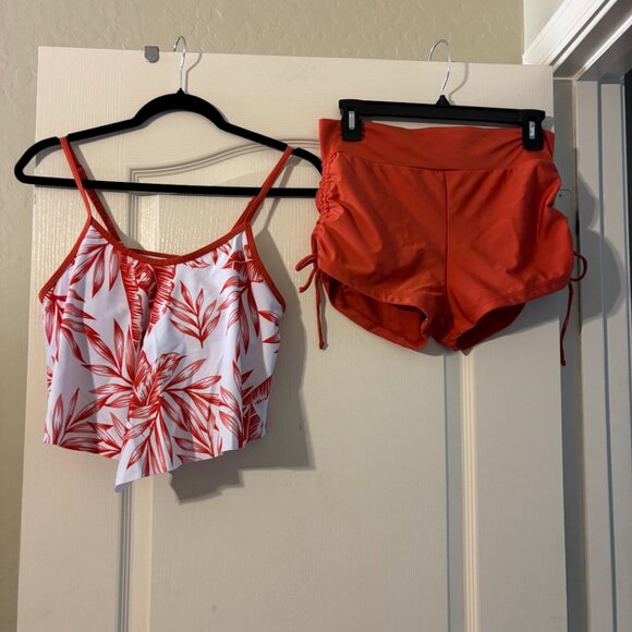 NWOT Women's Tankini Set Hanky Hem Top Swim Shorts Bikini Set Swimsuit SZ M - Picture 9 of 9